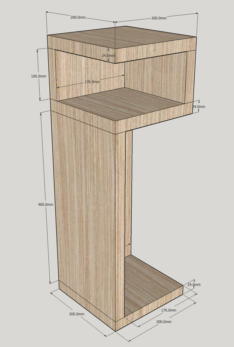 Beistelltisch Sketchup Zeichnung mit Bemassung